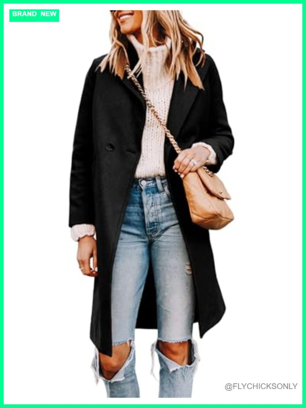 Wool Blend Pea Coat Long Trench Jacket Notched Lapel Pockets